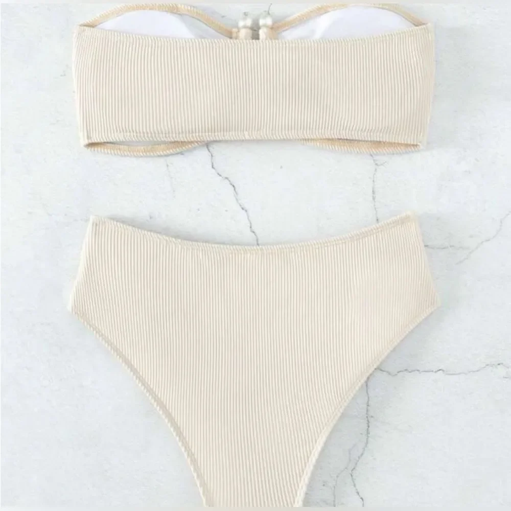 Macy Ella Rib Knot Front Bandeau Bikini Swimsuit XL NWOT